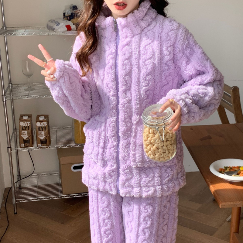 2024 Διασυνοριακές Νέες Βελούδινες Πιτζάμες Γυναικών Χειμερινής Αύξησης με Πυκνό Μονόχρωμο Ζακέτα με Φερμουάρ για το Σπίτι Ρούχα Εξαγωγή στη Νοτιοανατολική Ασία