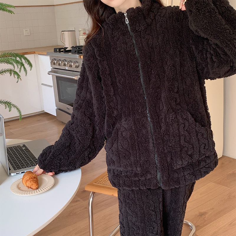 2024 Διασυνοριακές Νέες Βελούδινες Πιτζάμες Γυναικών Χειμερινής Αύξησης με Πυκνό Μονόχρωμο Ζακέτα με Φερμουάρ για το Σπίτι Ρούχα Εξαγωγή στη Νοτιοανατολική Ασία