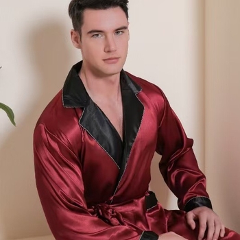 Muški kardigan europske veličine, plus size, dugi rukav, spavaćica s dvostrukim džepom, svilena odjeća za vanjsku trgovinu, jednobojni dugi rukav