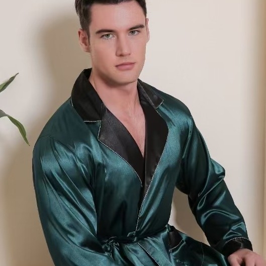 Muški kardigan europske veličine, plus size, dugi rukav, spavaćica s dvostrukim džepom, svilena odjeća za vanjsku trgovinu, jednobojni dugi rukav