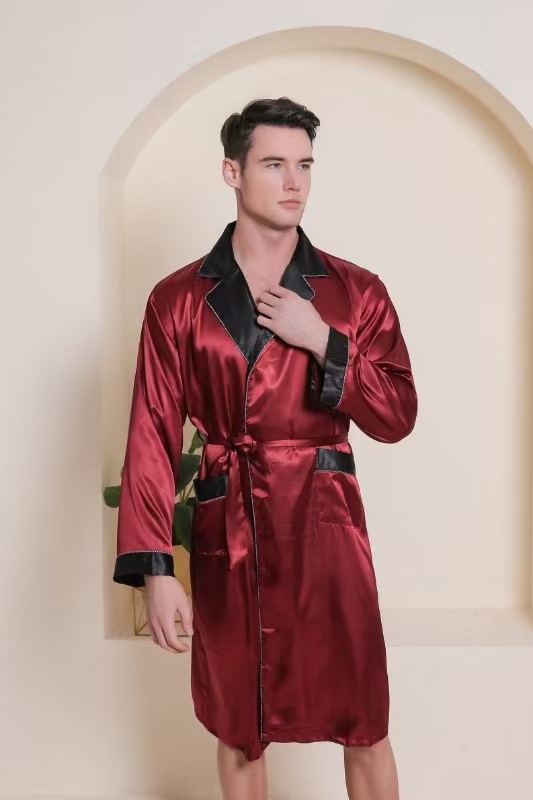 Muški kardigan europske veličine, plus size, dugi rukav, spavaćica s dvostrukim džepom, svilena odjeća za vanjsku trgovinu, jednobojni dugi rukav