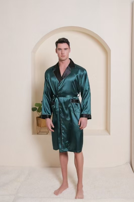 Muški kardigan europske veličine, plus size, dugi rukav, spavaćica s dvostrukim džepom, svilena odjeća za vanjsku trgovinu, jednobojni dugi rukav