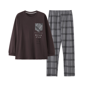 Pavasario ir rudens minkšti dvipusiai grynos medvilnės kvėpuojantys ilgomis rankovėmis laisvalaikio paprastos pižamos jaunų vyrų laisvi plius dydžio namų drabužiai