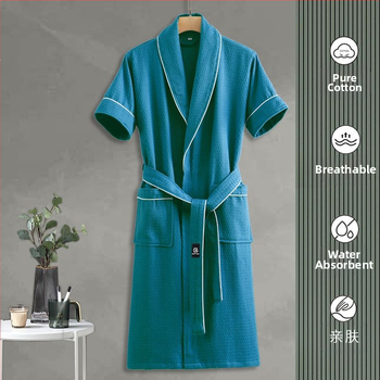 f1w Висококачествен халат от чист памук, водоабсорбиращ и бързосъхнещ, мъжки и дамски памучен хотелски халат, всесезонна нощница, пролетно-есенна тънка хавлия