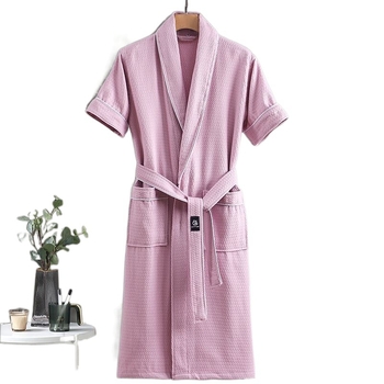 f1w Висококачествен халат от чист памук, водоабсорбиращ и бързосъхнещ, мъжки и дамски памучен хотелски халат, всесезонна нощница, пролетно-есенна тънка хавлия