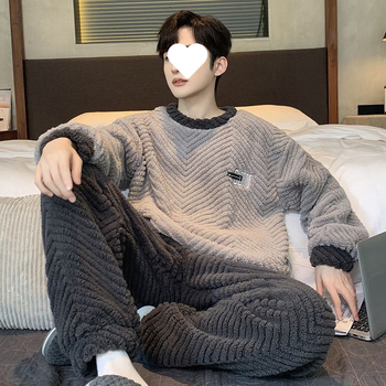 Πιτζάμες Ανδρικές Φθινοπωρινές και Χειμερινές Κοραλλί Φλις με επένδυση από φλις και γελοιογραφία, χειμωνιάτικη φανέλα, ζεστή ενδυμασία σπιτιού