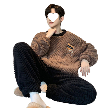 Πιτζάμες Ανδρικές Φθινοπωρινές και Χειμερινές Κοραλλί Φλις με επένδυση από φλις και γελοιογραφία, χειμωνιάτικη φανέλα, ζεστή ενδυμασία σπιτιού