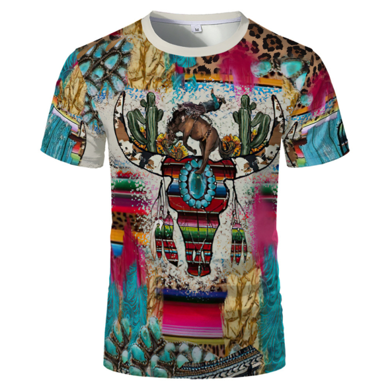 2023 vanjska trgovina prekogranična veleprodaja 3D tisak u boji poliester termalni transfer okrugli izrez majica europskih i američkih plus size trend kratkih rukava