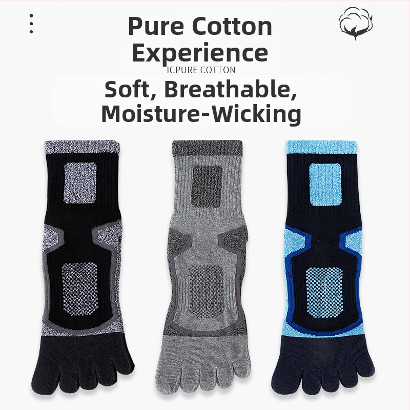 Мъжки износни чорапи с пръсти, дълги спортни чорапи, памучни чорапи, абсорбиращи потта, средно дълги, дишащи, не миришат на краката, големи мъжки чорапи с пръсти