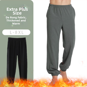 Keskealise isa pluss paks ja suurendatud lahtised sametist aluspüksid paksudele meestele. Talvised fliisvoodriga ja paksendatud vabaaja soojad püksid.