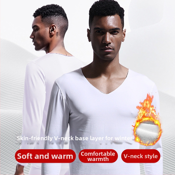 Meeste õmblusteta termopesu, V-kaelusega, talvine, kitsas, fliisvoodriga, tihe õhuke alussärk, sügisriiete puuvillane kampsun