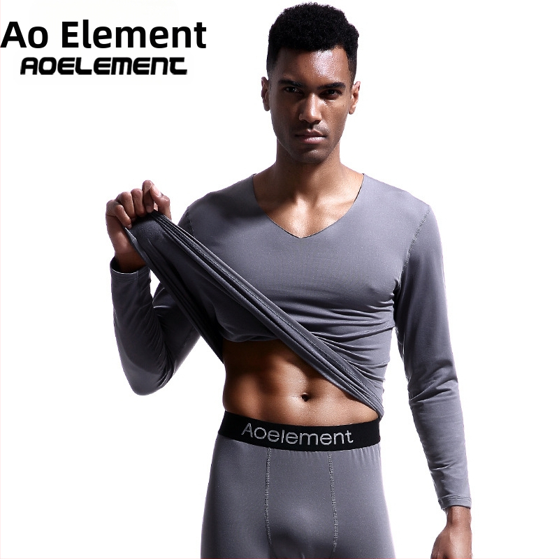 Мъжко безшевно термо бельо, топ с V-образно деколте, зимен, слим-крой, подплатен с полар, плътна тънка базова риза, есенни дрехи, памучен пуловер