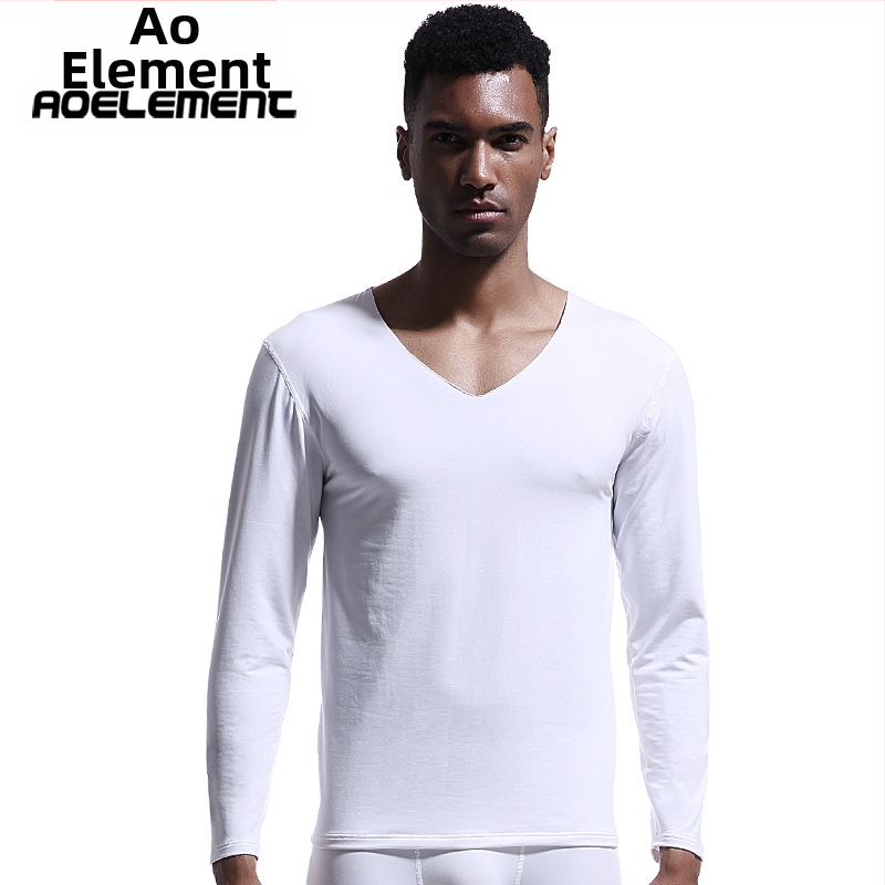 Meeste õmblusteta termopesu, V-kaelusega, talvine, kitsas, fliisvoodriga, tihe õhuke alussärk, sügisriiete puuvillane kampsun