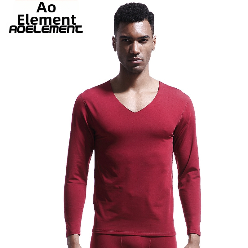 Meeste õmblusteta termopesu, V-kaelusega, talvine, kitsas, fliisvoodriga, tihe õhuke alussärk, sügisriiete puuvillane kampsun