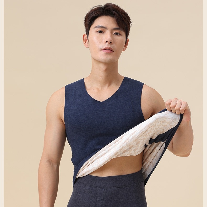 2024. aasta uus sügis-talvine meeste kolmekihiline villane termovest õmblusteta plaastriga alusmantli lihvimine paksendatud