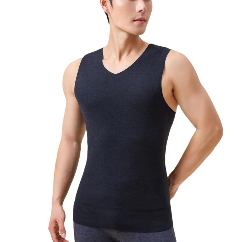 2024. aasta uus sügis-talvine meeste kolmekihiline villane termovest õmblusteta plaastriga alusmantli lihvimine paksendatud