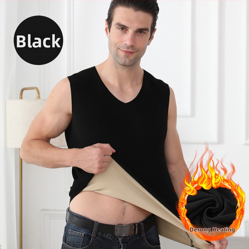 De velvet kiirkuumenev meeste V-kaelusega õmblusteta termovest sügis- ja talvealusvest harjatud õhukese paksendatud fliisvoodriga