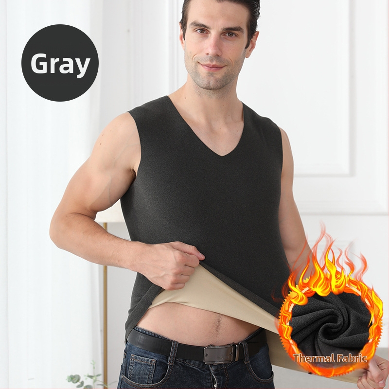 De velvet kiirkuumenev meeste V-kaelusega õmblusteta termovest sügis- ja talvealusvest harjatud õhukese paksendatud fliisvoodriga
