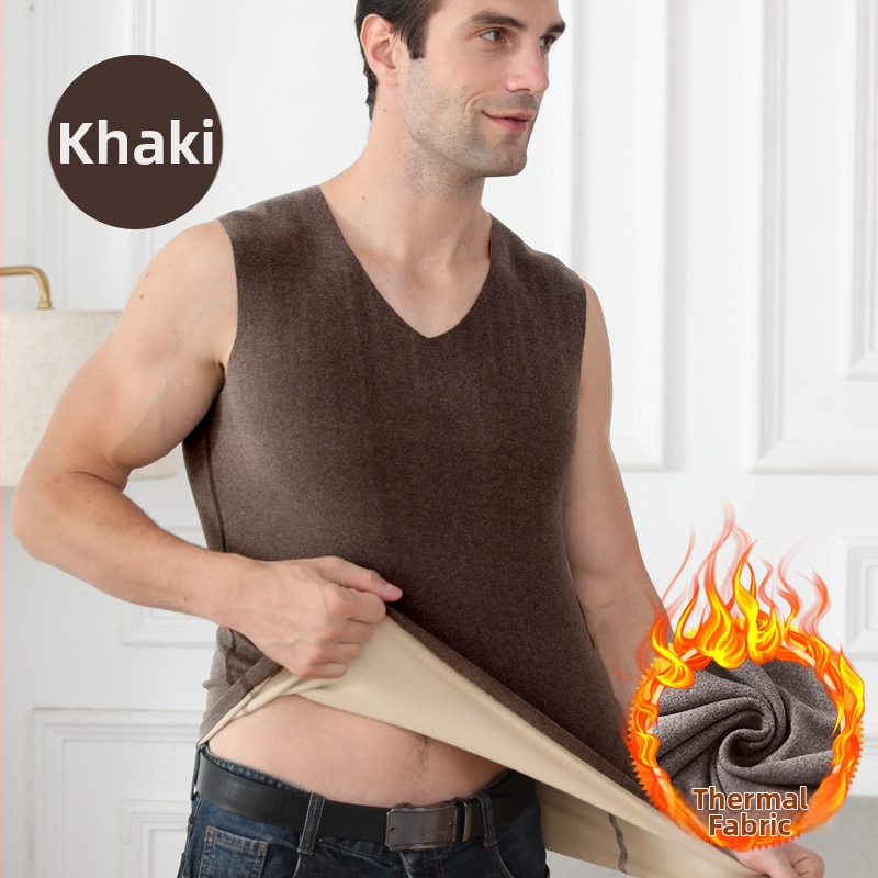 De velvet kiirkuumenev meeste V-kaelusega õmblusteta termovest sügis- ja talvealusvest harjatud õhukese paksendatud fliisvoodriga