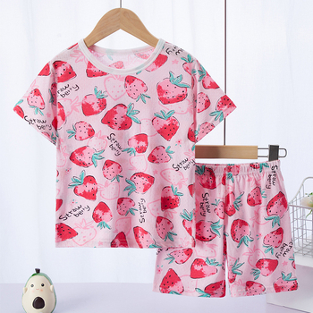 Pantaloni scurți cu mânecă scurtă pentru copii transfrontalieri, costum de vară din bumbac pur, bărbați și femei, casual, respirabil, din bumbac, pijamale, haine de casă