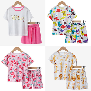 Pantaloni scurți cu mânecă scurtă pentru copii transfrontalieri, costum de vară din bumbac pur, bărbați și femei, casual, respirabil, din bumbac, pijamale, haine de casă