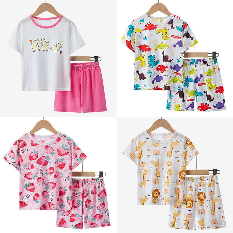 Pantaloni scurți cu mânecă scurtă pentru copii transfrontalieri, costum de vară din bumbac pur, bărbați și femei, casual, respirabil, din bumbac, pijamale, haine de casă