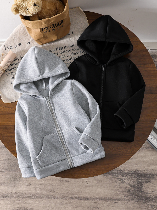 Dječja majica Cross-Border od flisa s dugim rukavima, dvostrukim džepom, patentnim zatvaračem i kapuljačom, kombinacija jakne i 2 dijela