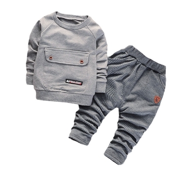 Κορεάτικο στυλ ανοιξιάτικο και φθινοπωρινό παιδικό κοστούμι, παιδικά ρούχα, ανδρικό δυτικό στυλ, βρεφικό πουλόβερ με στρογγυλή λαιμόκοψη, casual παντελόνι, σετ δύο τεμαχίων, μεγάλο κοστούμι με τσέπες
