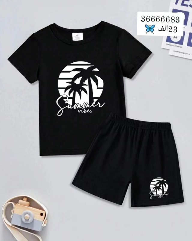 Tricou cu mânecă scurtă și imprimeu cu desene animate pentru băieți și fete, vară 2024, vestă și pantaloni scurți, costum transfrontalier Amazon AliExpress