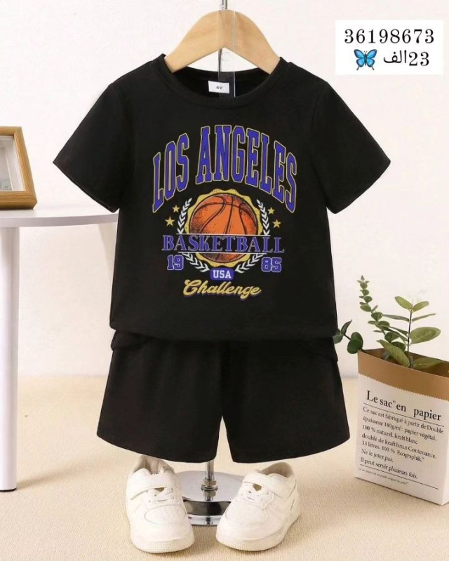 Tricou cu mânecă scurtă și imprimeu cu desene animate pentru băieți și fete, vară 2024, vestă și pantaloni scurți, costum transfrontalier Amazon AliExpress