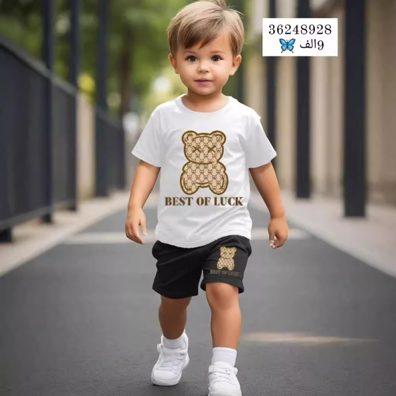 Tricou cu mânecă scurtă și imprimeu cu desene animate pentru băieți și fete, vară 2024, vestă și pantaloni scurți, costum transfrontalier Amazon AliExpress