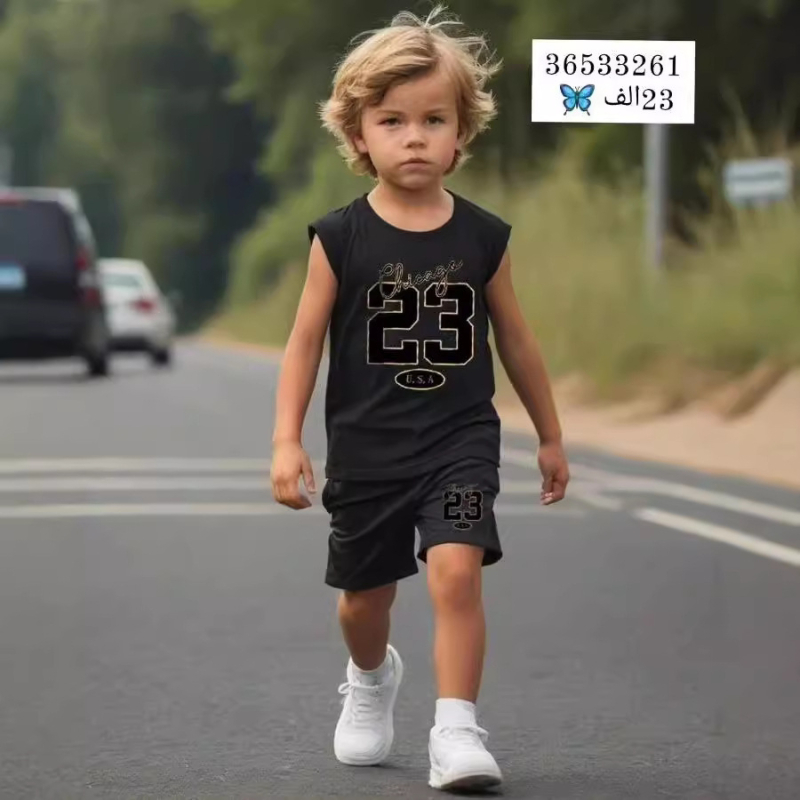 Tricou cu mânecă scurtă și imprimeu cu desene animate pentru băieți și fete, vară 2024, vestă și pantaloni scurți, costum transfrontalier Amazon AliExpress