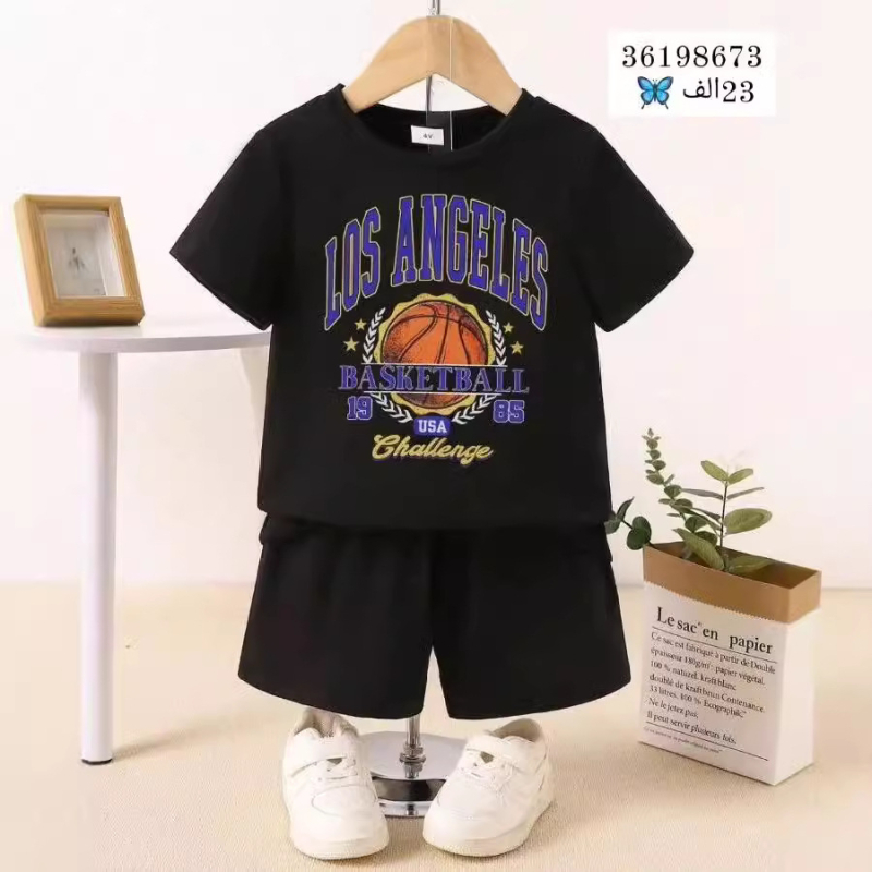 Tricou cu mânecă scurtă și imprimeu cu desene animate pentru băieți și fete, vară 2024, vestă și pantaloni scurți, costum transfrontalier Amazon AliExpress