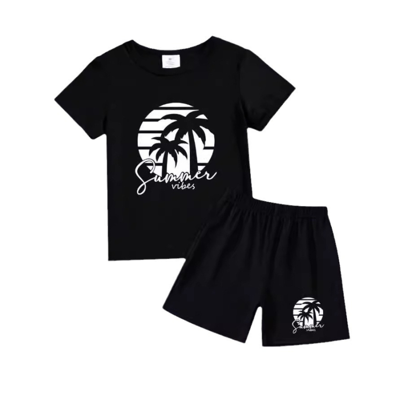 Tricou cu mânecă scurtă și imprimeu cu desene animate pentru băieți și fete, vară 2024, vestă și pantaloni scurți, costum transfrontalier Amazon AliExpress