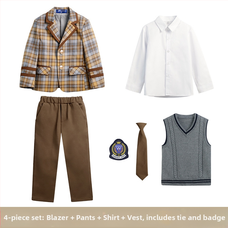 Pradinės mokyklos mokinių pavasario ir rudens klasės drabužiai britų koledžo stiliaus mokyklinė uniforma darželio sodo drabužiai vaikams languotas kostiumas sijonas kostiumas