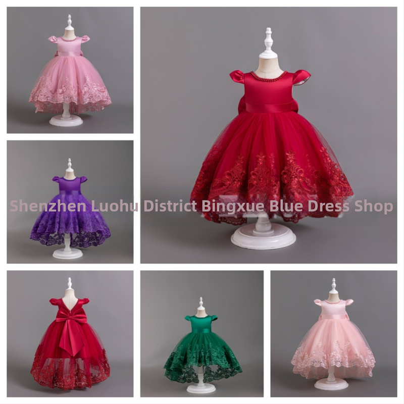 Нова рокля за момичета от Amazon, пухкава рокля с дантела и дълъг ръкав, рокля за рожден ден, едногодишна рокля за бебета