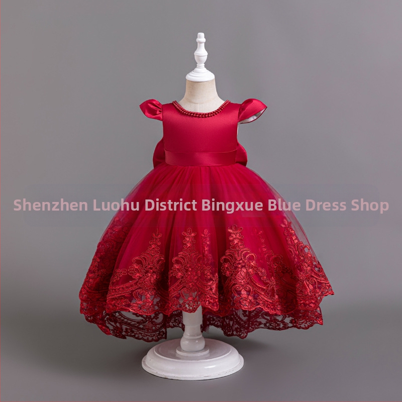 Rochie de seară Amazon pentru fete, cu imprimeu din dantelă și plasă, cu burete, pentru petreceri de ziua de naștere, rochie pentru bebeluși de un an