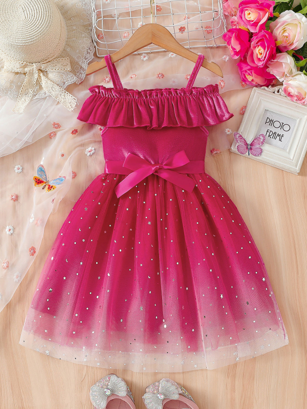 Euroopa ja Ameerika piiriülene õlapaeltega õlapaelteta, litritega ja gradientse võrkkangaga vöökohaga kleit