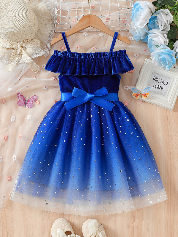 Euroopa ja Ameerika piiriülene õlapaeltega õlapaelteta, litritega ja gradientse võrkkangaga vöökohaga kleit