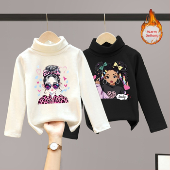 Djevojačka majica s dugim rukavima, zapadnjački stil, poluvisoki ovratnik, debeli baršun, nova dječja odjeća za proljeće i jesen 2025.