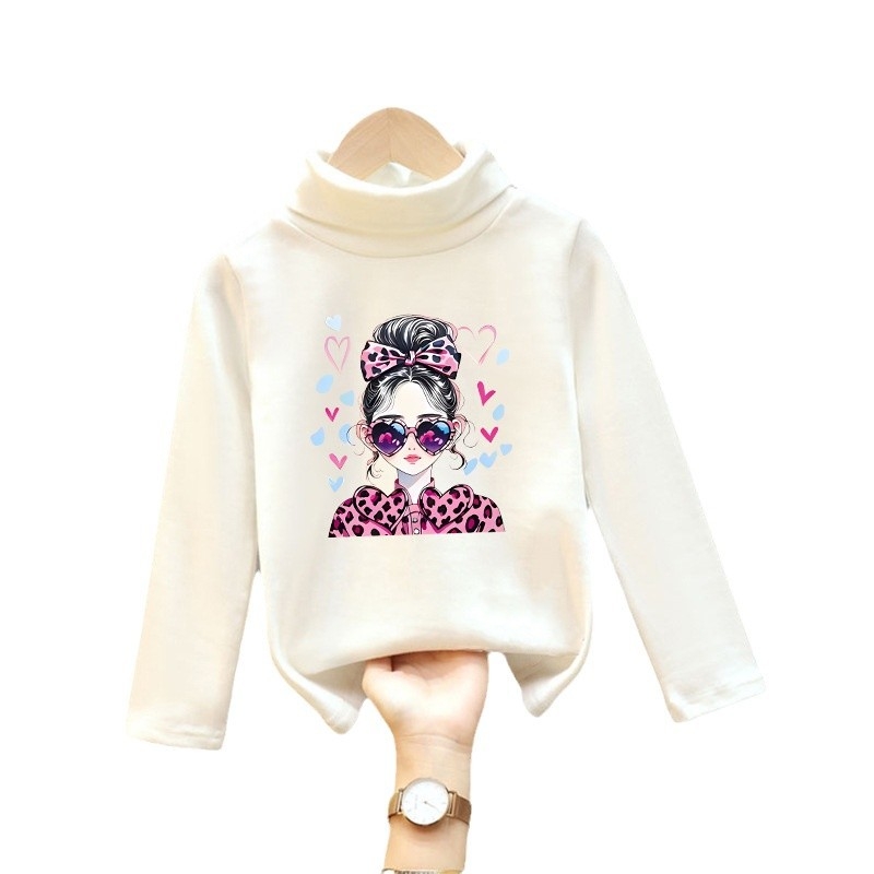 Djevojačka majica s dugim rukavima, zapadnjački stil, poluvisoki ovratnik, debeli baršun, nova dječja odjeća za proljeće i jesen 2025.