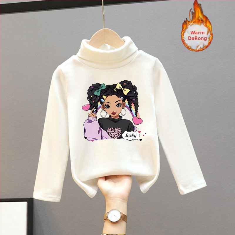 Djevojačka majica s dugim rukavima, zapadnjački stil, poluvisoki ovratnik, debeli baršun, nova dječja odjeća za proljeće i jesen 2025.