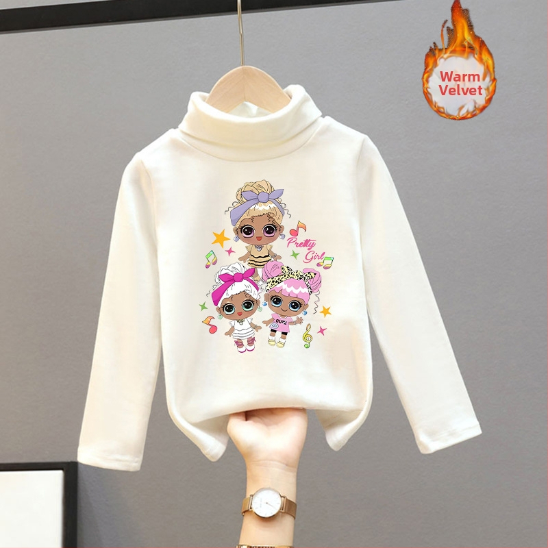 Djevojačka majica s dugim rukavima, zapadnjački stil, poluvisoki ovratnik, debeli baršun, nova dječja odjeća za proljeće i jesen 2025.