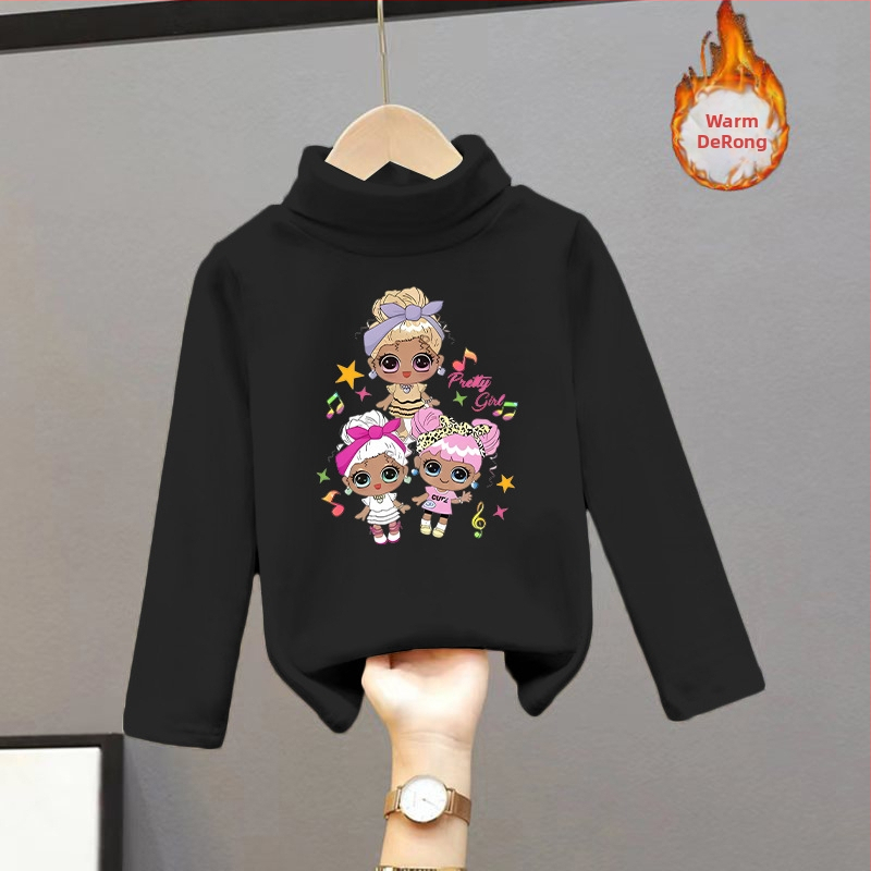 Djevojačka majica s dugim rukavima, zapadnjački stil, poluvisoki ovratnik, debeli baršun, nova dječja odjeća za proljeće i jesen 2025.