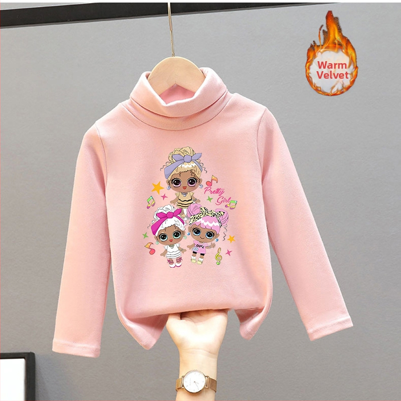 Djevojačka majica s dugim rukavima, zapadnjački stil, poluvisoki ovratnik, debeli baršun, nova dječja odjeća za proljeće i jesen 2025.