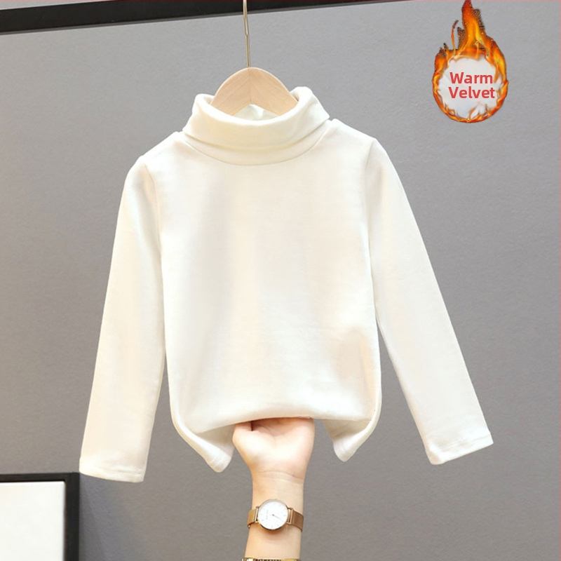 Djevojačka majica s dugim rukavima, zapadnjački stil, poluvisoki ovratnik, debeli baršun, nova dječja odjeća za proljeće i jesen 2025.