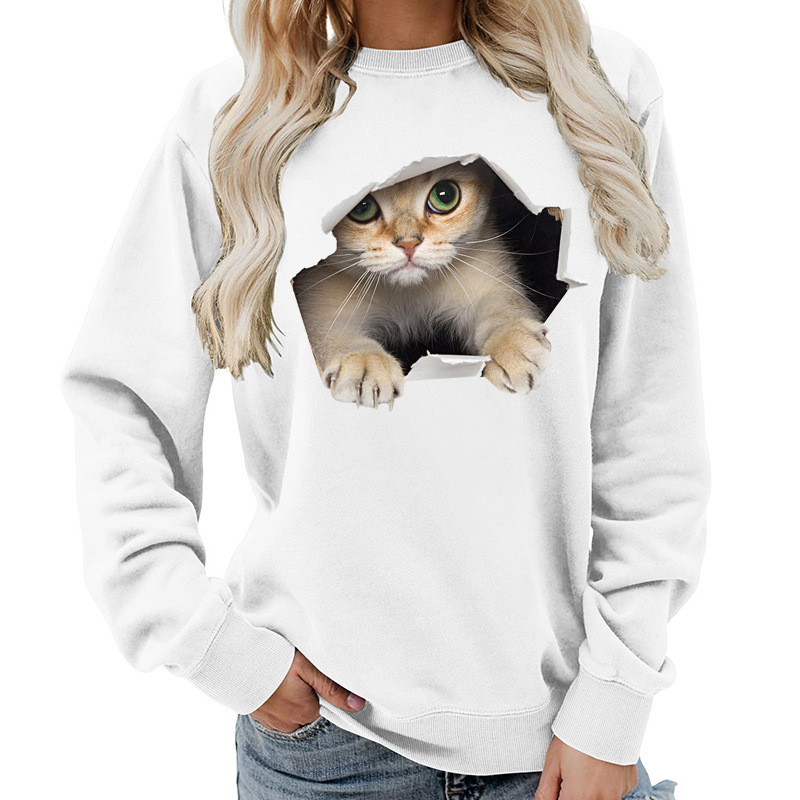 Amazon Source Ženska majica s okruglim izrezom i mačkastim printom, jesenski i zimski kaput, ležeran, široki, europska veličina