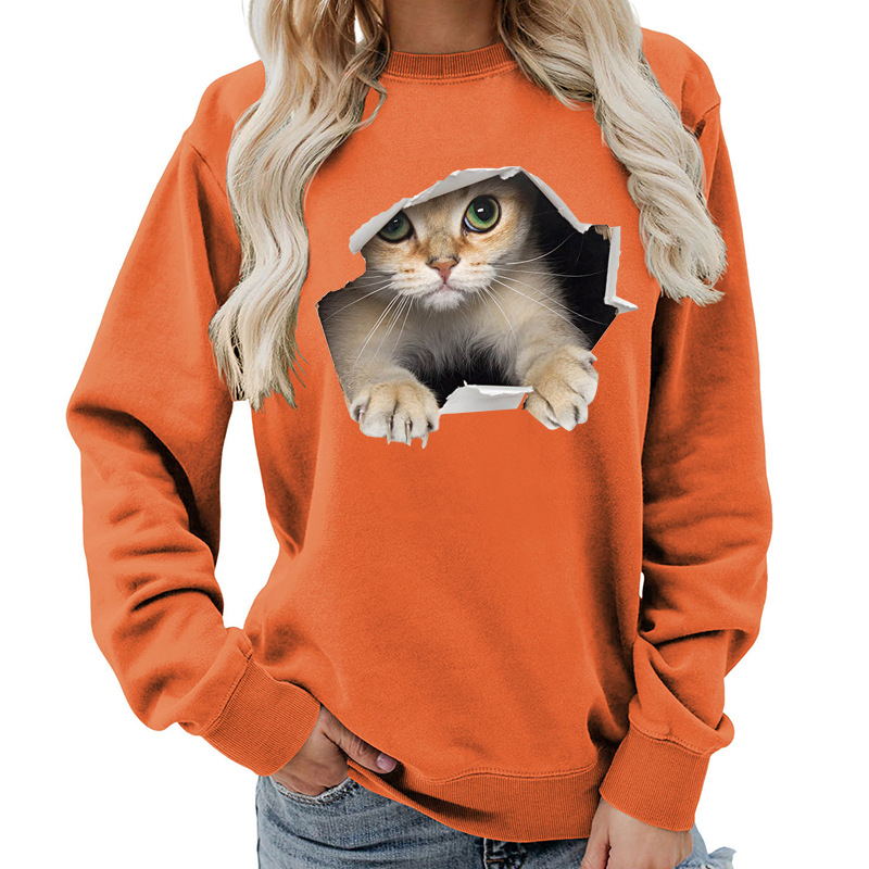 Amazon Source Ženska majica s okruglim izrezom i mačkastim printom, jesenski i zimski kaput, ležeran, široki, europska veličina