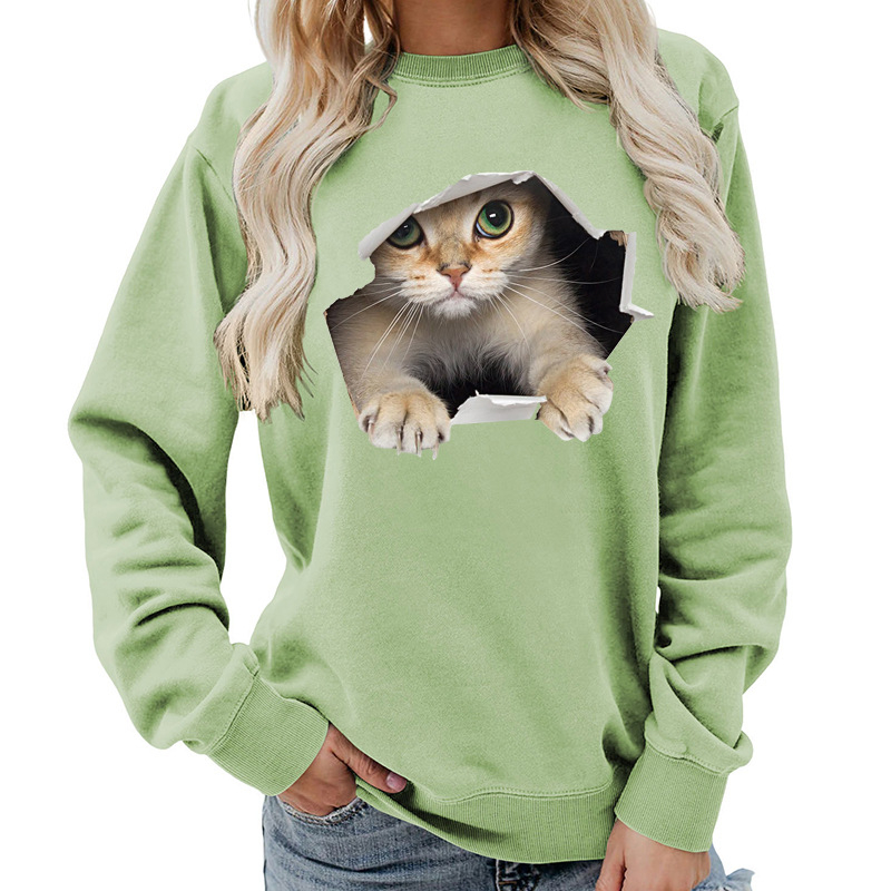 Amazon Source Ženska majica s okruglim izrezom i mačkastim printom, jesenski i zimski kaput, ležeran, široki, europska veličina