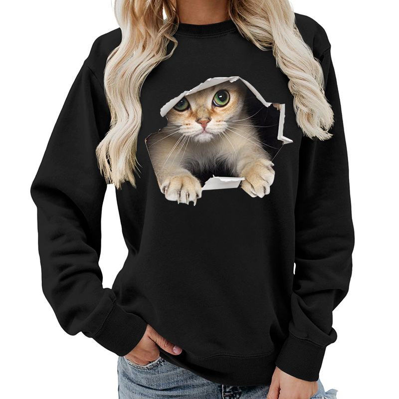 Amazon Source Ženska majica s okruglim izrezom i mačkastim printom, jesenski i zimski kaput, ležeran, široki, europska veličina